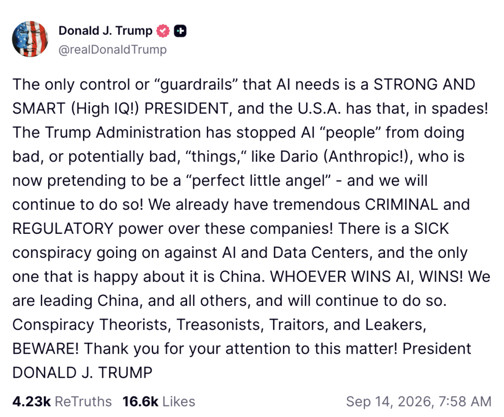 Publicación de Donald Trump en Truth Social
